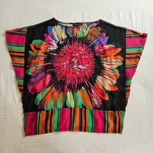 Young Threads Floral Rhinestone Semi Sheer Kaftan Colorful Artsy Maximalism S